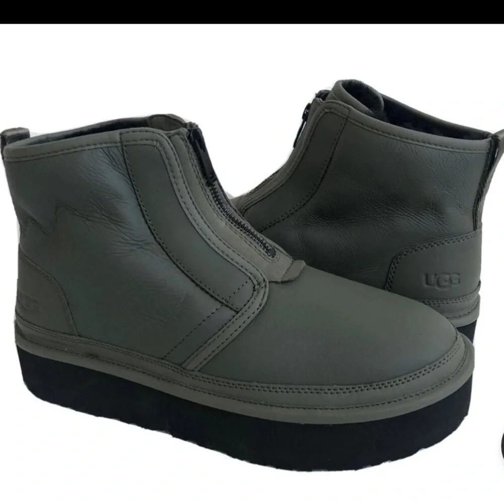 UGG WOMEN NEUMEL PLATFORM ZIP ULTRA MATTE SEAWEED SHOE Size 38/8